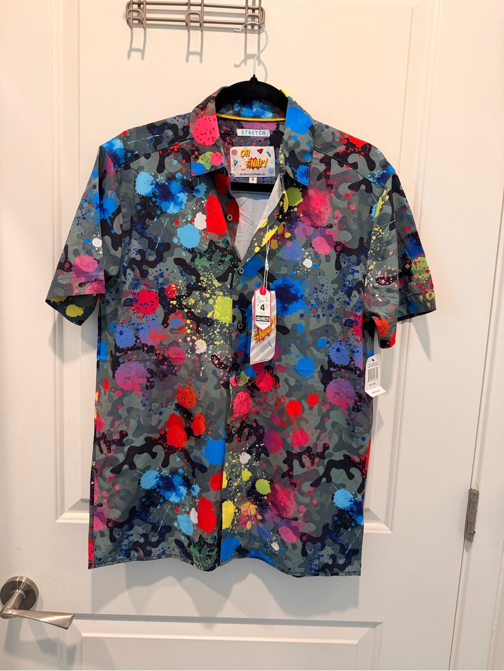 Oh Snap! By Drill Clothing Co. Paint Splatter Stretch Button Down Shirt Size S